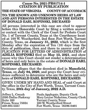 Citation by Publication the Estate of Donald Earl Kopinski Ad 1 1.28