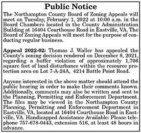 Northampton County Board of Zoning Appeals Public Notice 1.14, 1.21