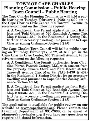 Town of Cape Charles Planning Commission and Town Council Public Hearing 1.21, 1.28