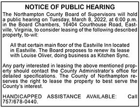 Northampton County Board of Supervisors Public Hearing on Eastville Inn Lease 2.18, 2.25