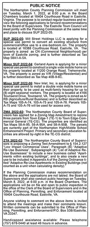 Northampton County Planning Commission Public Notice 2.11, 2.18
