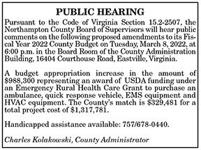 Northampton County Public Hearing FY22 Budget Amendment 2.25