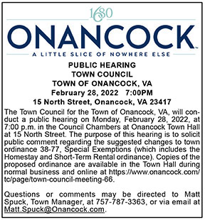 Town Council for the Town of Onancock Public Hearing on Town Ordinance 38.77 2.11