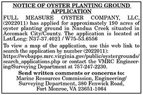 Oyster Planting Ground Application for Full Measure Oyster Company 3.18, 3.25