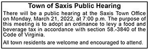Town of Saxis Public Hearing 3.11, 3.18
