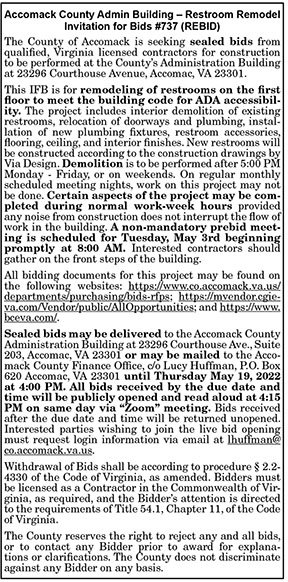 Accomack County Admin Building Restroom Remodel Invitation for Bids 4.22