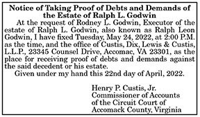 Notice of Taking Proof of Debts and Demands of the Estate of Ralph L. Godwin 4.29