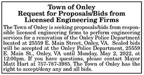 Town of Onley Request for Proposals from Licensed Engineering Firms 4.15