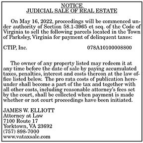 Town of Parksley Judicial Sale 4.15