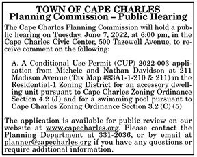 Town of Cape Charles Planning Commission Public Notice 5.20, 5.27