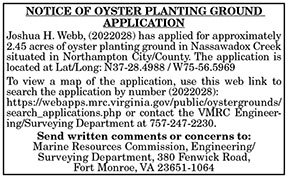 VMRC Oyster Planting Ground Application Joshua H. Webb 5.13, 5.20