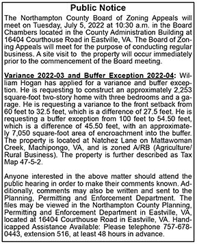 Northampton County Board of Zoning Appeals Public Notice 6.17, 6.24
