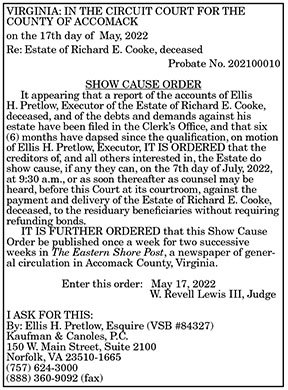 Show Cause Order Estate of Richard E. Cooke 6.17, 6.24