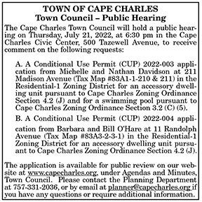 Town of Cape Charles Town Council Public Hearing July 21, 2022 7.1, 7.8