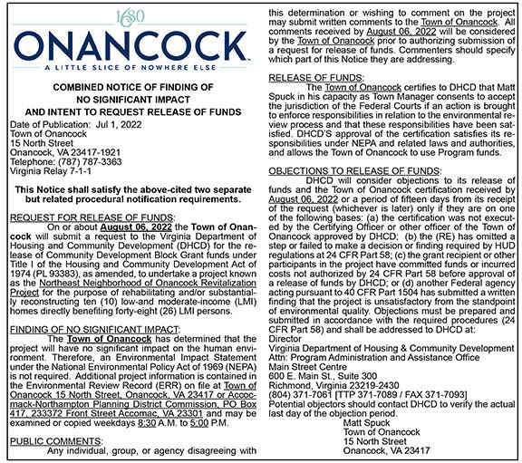 Town of Onancock ERR Request to Release Funds 7.1