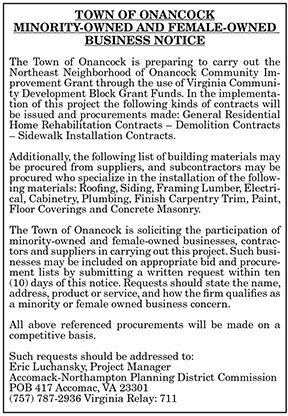Town of Onancock Minority-Owned and Female-Owned Business Notice 6.17