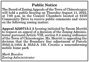 Town of Chincoteague BZA Public Notice 7.22, 7.29