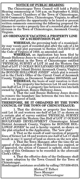 Chincoteague Town Council Public Hearing 8.19, 8.26