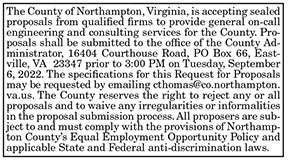 County of Northampton Accepting Sealed Proposals for On Call Engineer 8.26