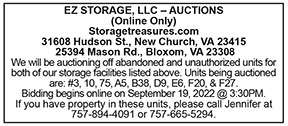 EZ Storage, LLC Auction 8.26, 9.2, 9.9, 9.16