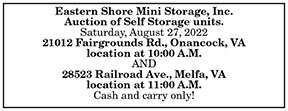 Eastern Shore Mini Storage Auction 8.26