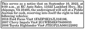 KC Auto Sales Auction 9.2