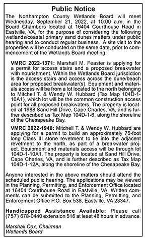 Northampton County Wetlands Board Public Notice 9.2, 9.9