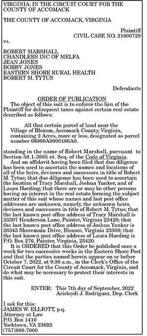 Order of Publication Marshall 9.9, 9.16