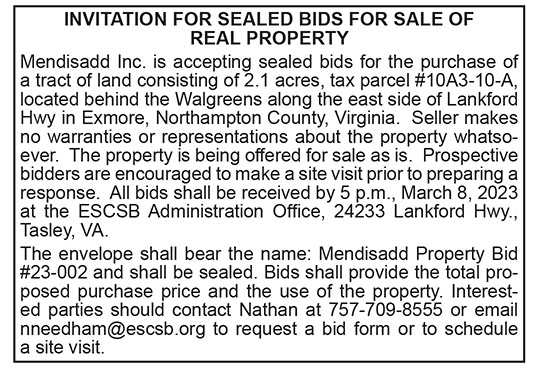 ESCSB Invitation to Bid Real Property Lankford Hwy. Exmore 2.10