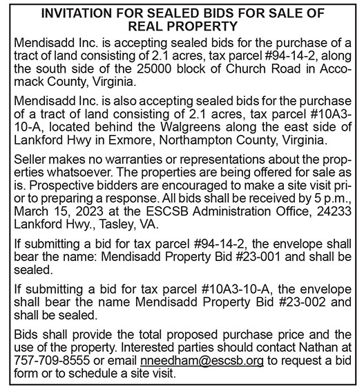 Mendisadd Invitation for Sealed Bids Tax Parcels 94-14-2, 10A3-10-A, 2.17, 2.24, 3.3, 3.10