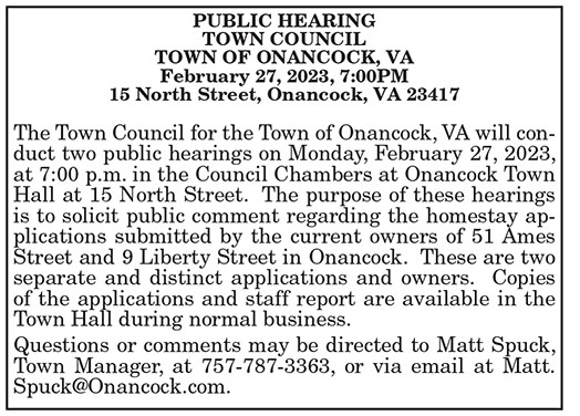 Onancock Public Hearing on Homestays 2.17, 2.24