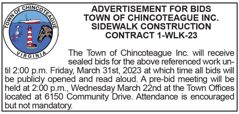 Ad for Bids, Chincoteague, Sidewalk, 3.10