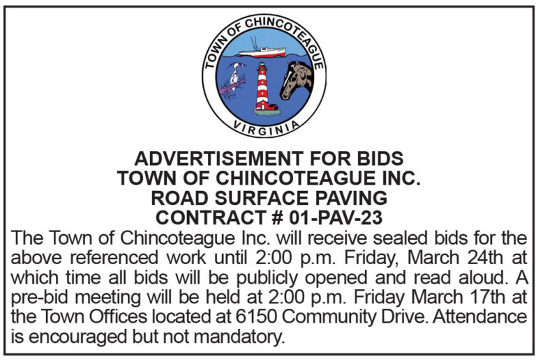Ad for Bids, Town of Chincoteague, road paving, 3.10