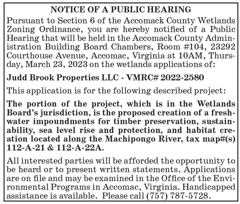 Public Hearing, Accomack County Wetlands, Judd Brook, 3.10, 3.17