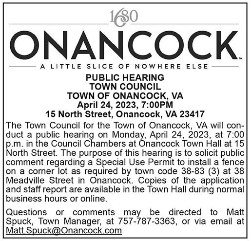 Town of Onancock, Public Hearing, 38 Meadville St. Fence