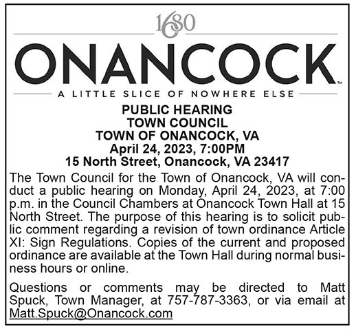 Town of Onancock, Public Hearing, Sign Ordinance