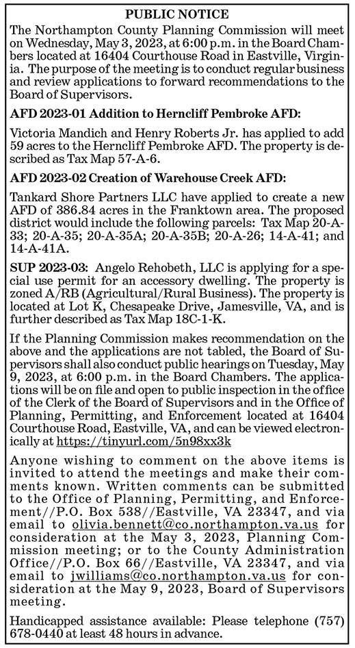 Public Notice, Northampton County Planning Commission Meeting, May 3