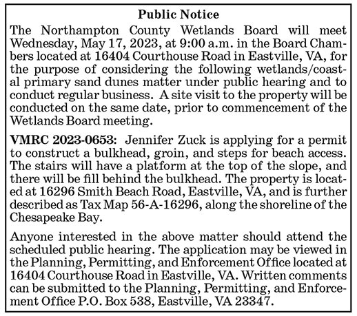 Public Notice, Northampton County Wetlands Board Meeting, May 17