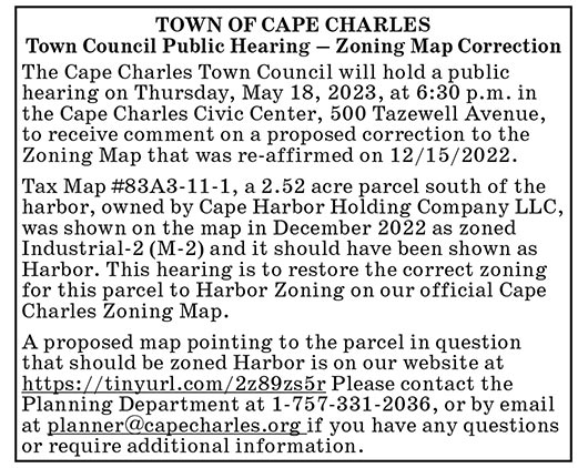 Town of Cape Charles, Public Hearing, May 18, Zoning Map Correction