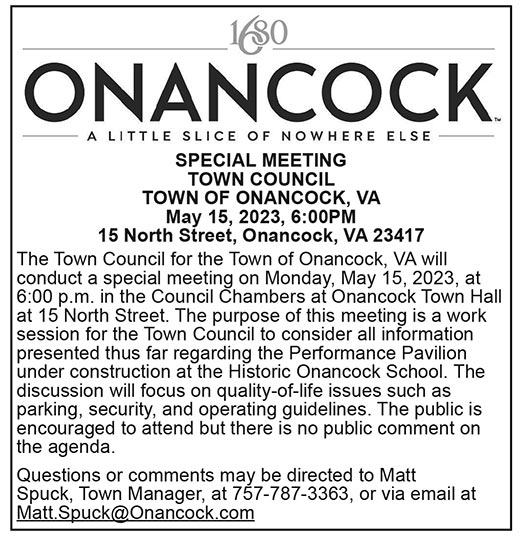 Town of Onancock, Special Meeting, May 15, Pavilion