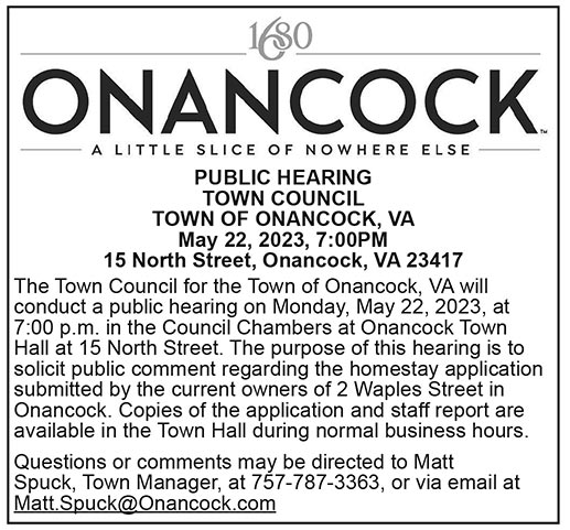 Town of Onancock, Public Hearing, May 22, 2 Waples St. Homestay