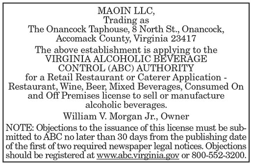 The Onancock Taphouse, ABC License
