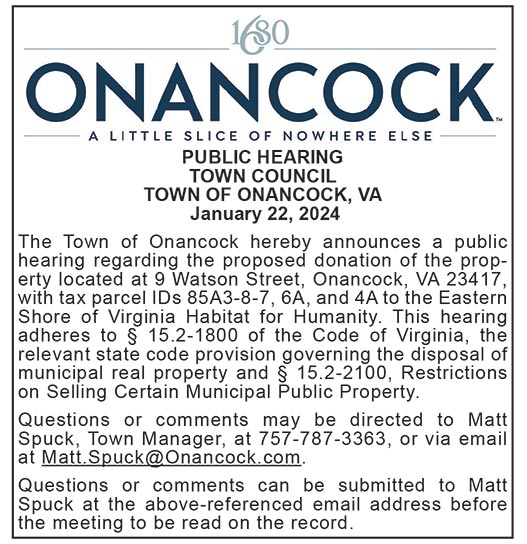 Town of Onancock, Public Hearing, Jan. 22