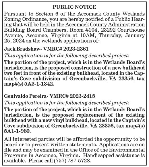 Accomack County Wetlands Board, Public Hearing, Jan. 25