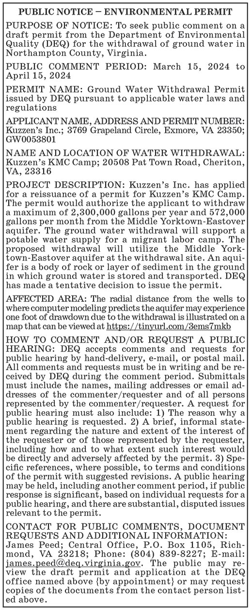 DEQ Water Permit, Kuzzens Inc., KMC Camp