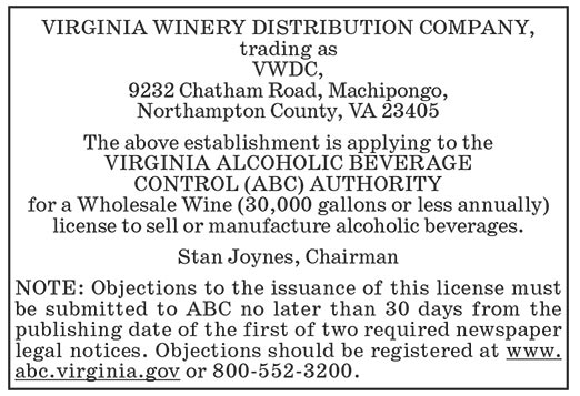 ABC License, Virginia Winery Distribution Company