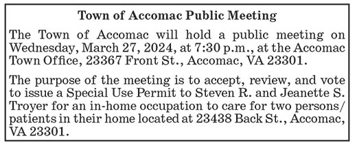 Town of Accomac, Public Meeting, March 27