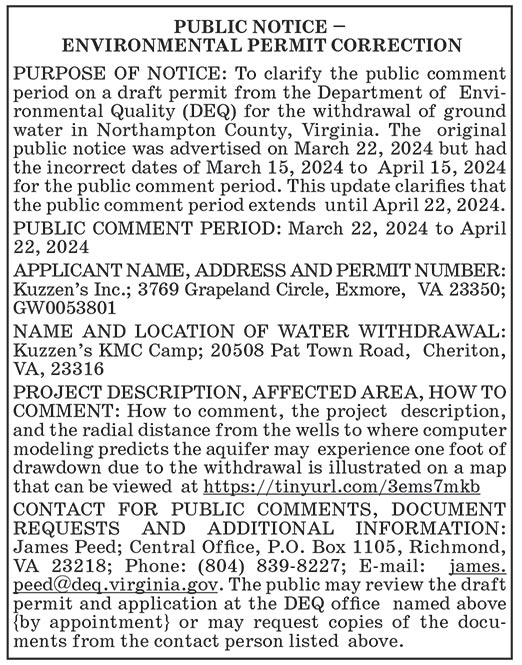 DEQ Water Permit Correction, Kuzzens, KMC Camp