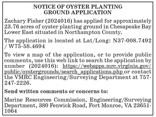 2024016 Oyster Ground Application, Zachary Fisher
