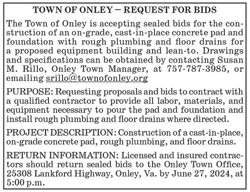 Town of Onley, Request for Bids, Concrete Pad
